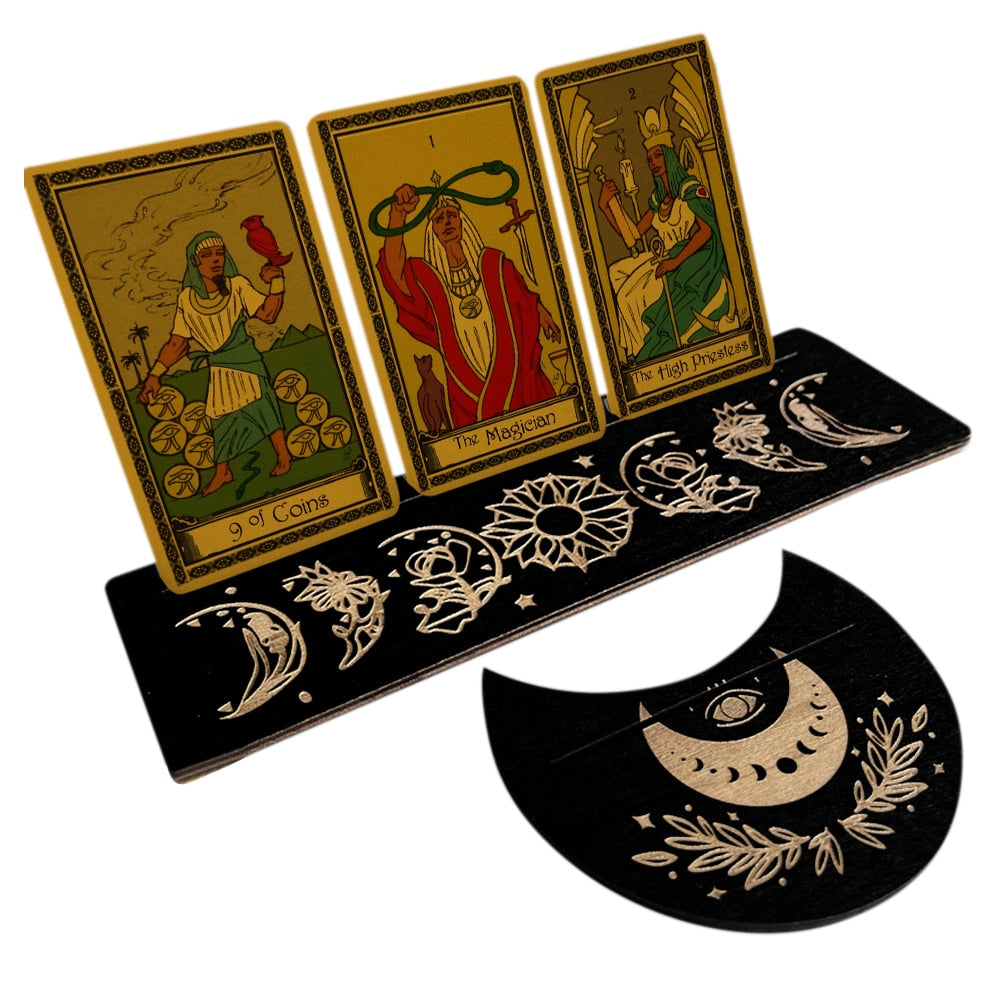 This Wood Tarot Card Holder Stand Set is made of natural wood which is beautifully carved with the moon phases or spiritual symbolism perfect for displaying tarot, oracle, Lenormand or Kipper cards.  Shop Neometacosmic.com