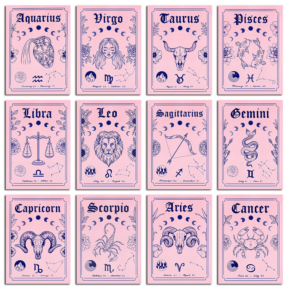 This Pink Bohemian Astrology Canvas Wall Art Print is a high-quality canvas print. The mid-century modern decor uses environmental protection ink, waterproof, UV resistant, not easy to fade. Comes in a variety of zodiac signs and sizes. Frame is NOT included. Neometacosmic.com